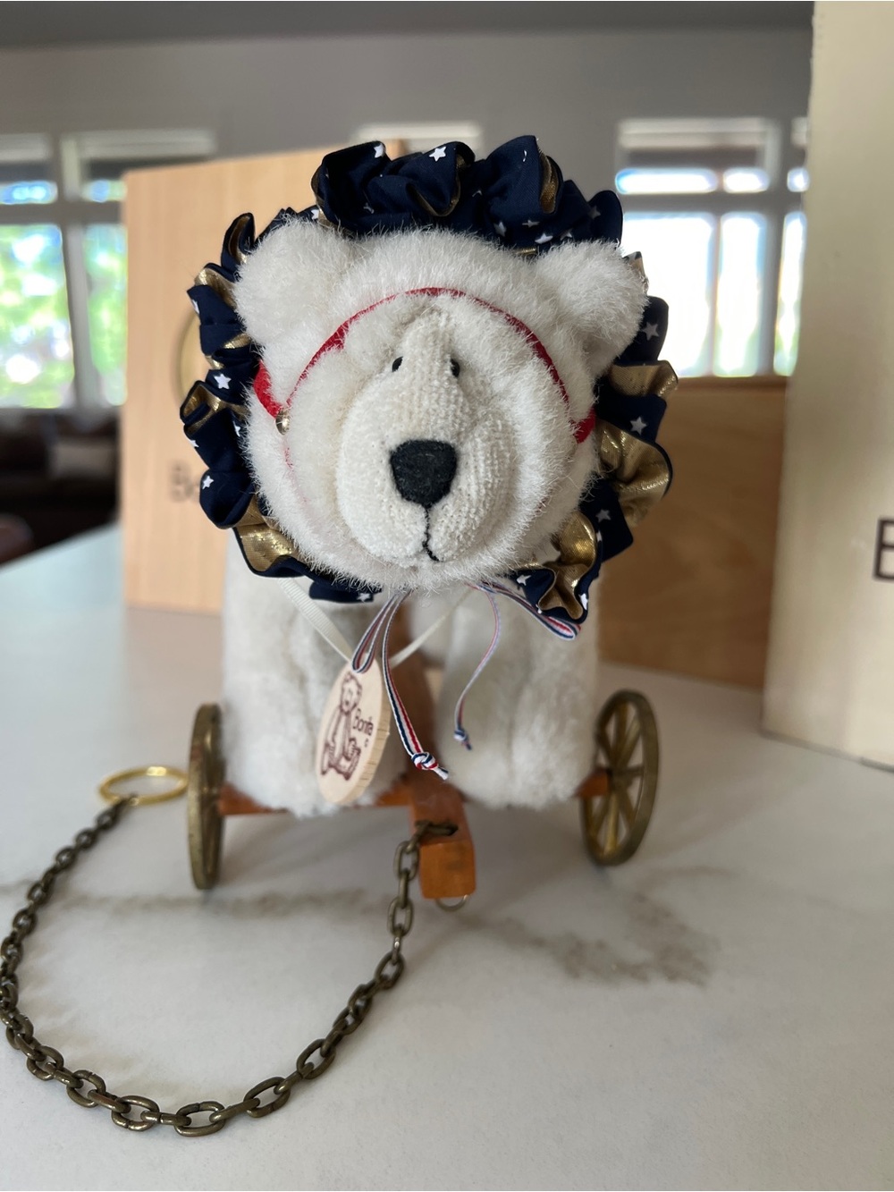 Bonita Bears Plush Pull-Along White Bear with Navy Star Ruffle